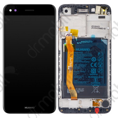 Előlap kijelző Huawei P9 Lite Mini S-L22, Y6 Pro (2017) (lcd, érintőpanel, átvezető fóliával, kerettel akkumulátorral) fekete 02351TVA